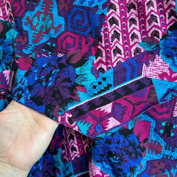 Wrangler Vintage 90s Southwest Aztec Floral Button Down Shirt M - Picture 6 of 10